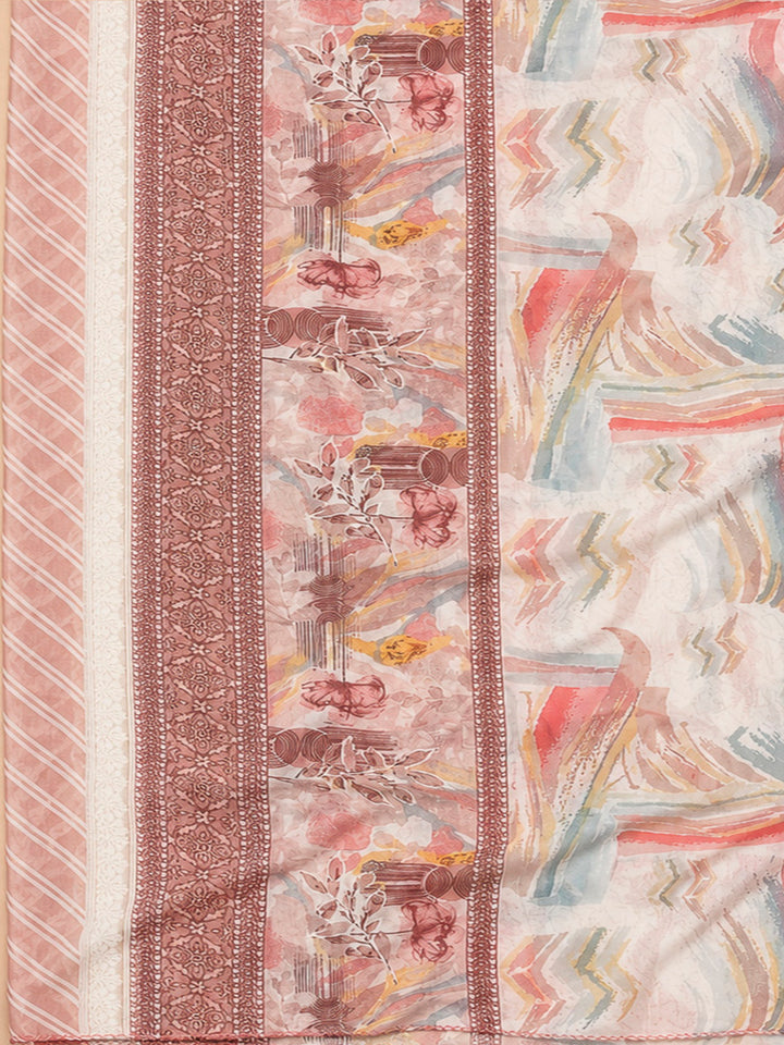 Peach Cotton Blend Printed Unstitched Dress Material