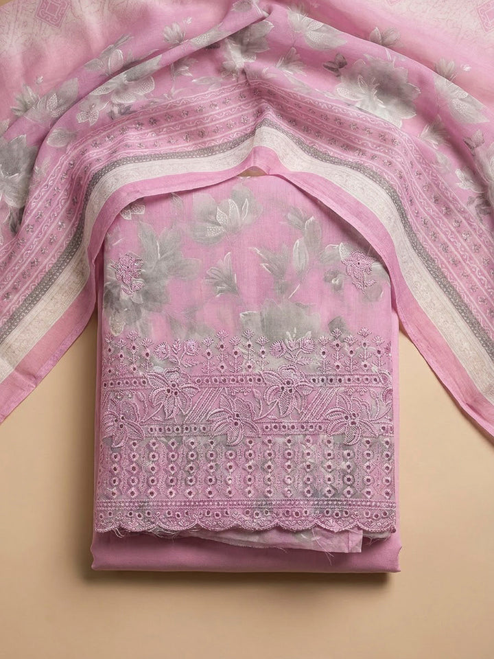 Onion Pink Cotton Blend Printed Unstitched Dress Material