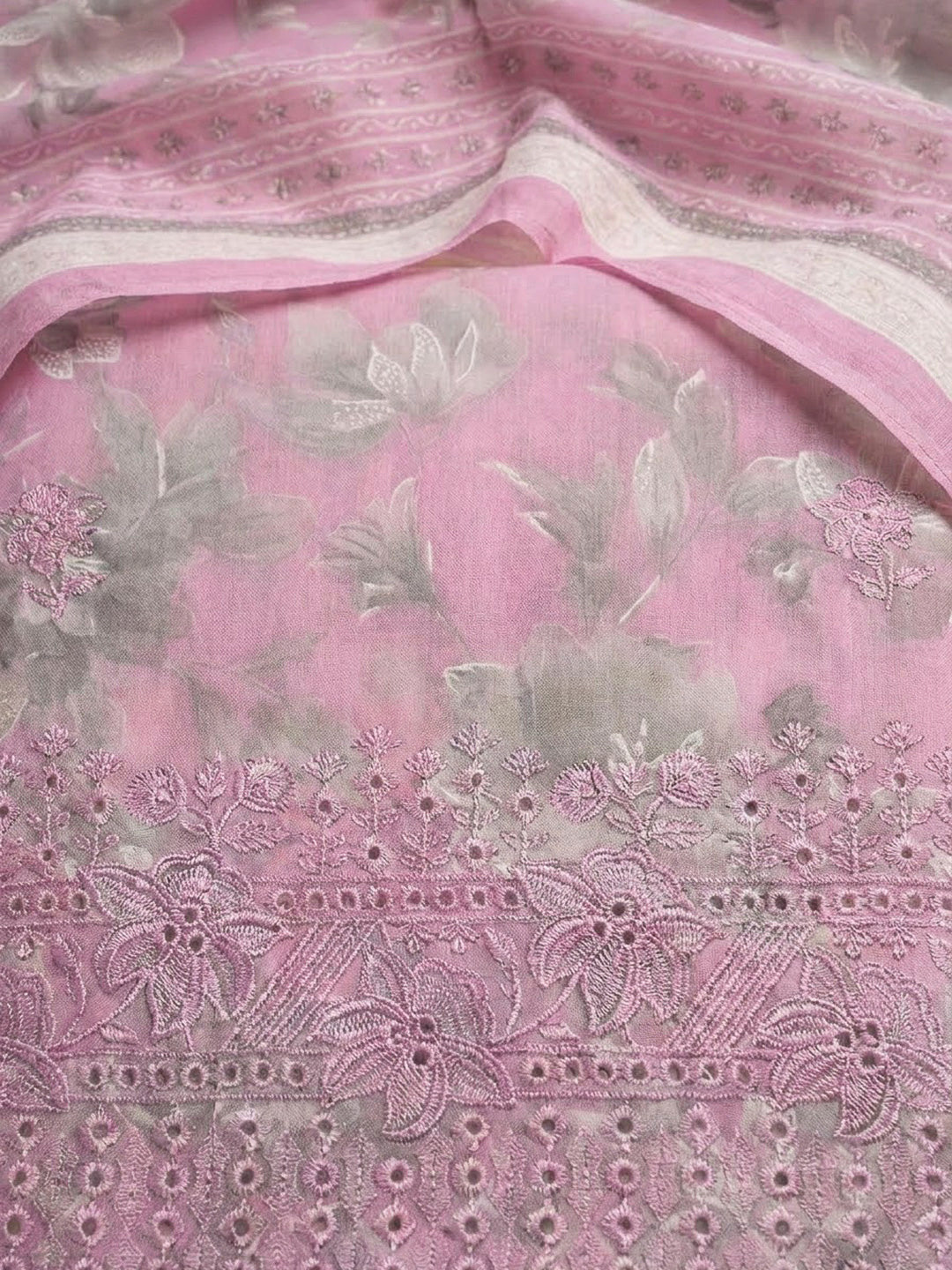 Onion Pink Cotton Blend Printed Unstitched Dress Material