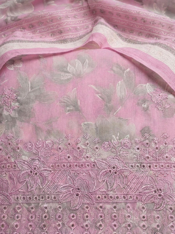 Onion Pink Cotton Blend Printed Unstitched Dress Material