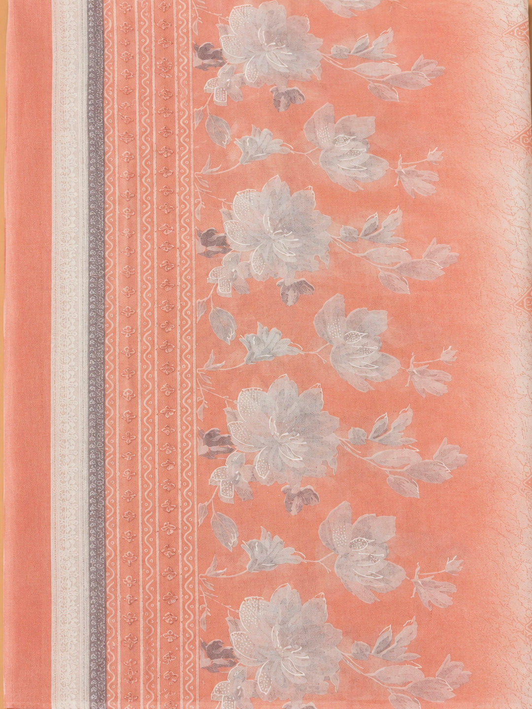 Peach Cotton Blend Printed Unstitched Dress Material