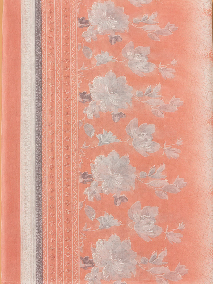 Peach Cotton Blend Printed Unstitched Dress Material