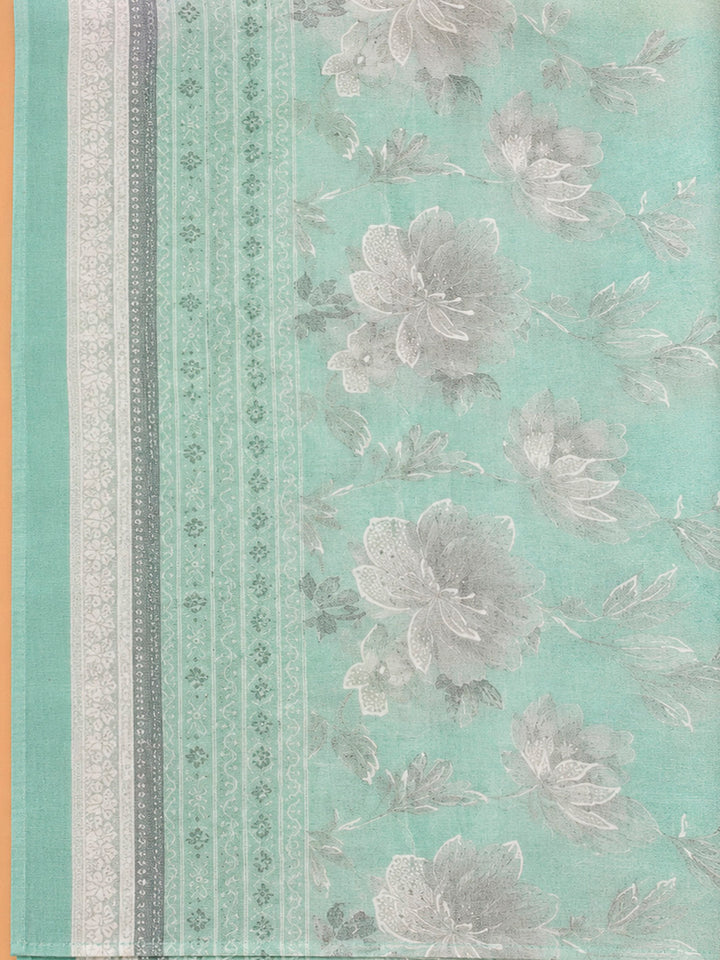 Sea Green Cotton Blend Printed Unstitched Dress Material