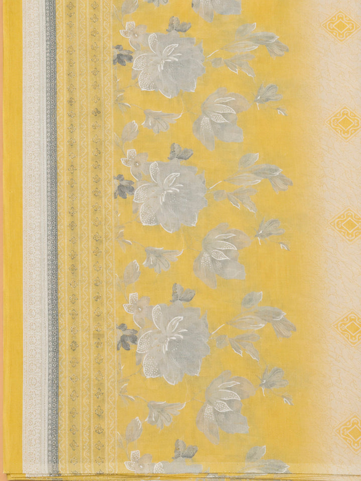 Yellow Cotton Blend Printed Unstitched Dress Material