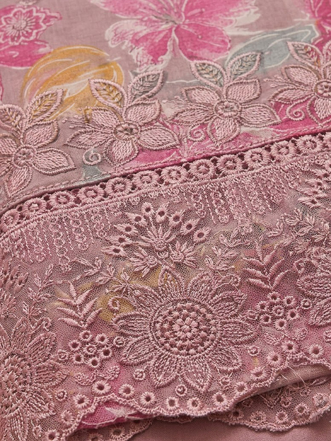 Onion Pink Cotton Blend Printed Unstitched Dress Material