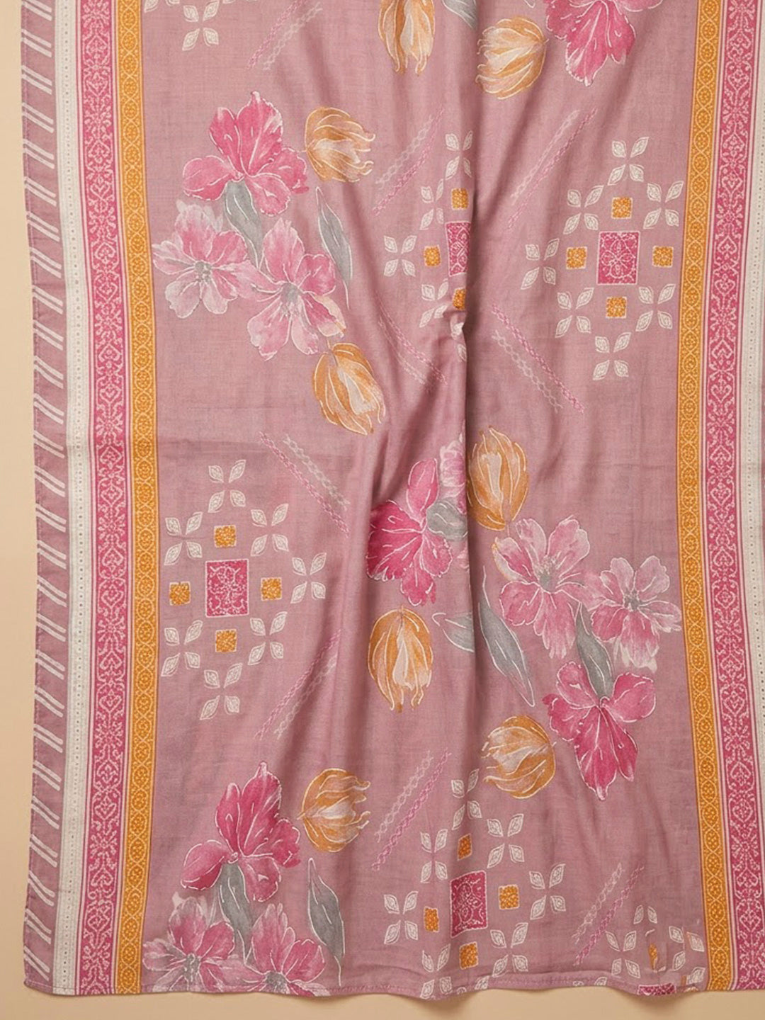 Onion Pink Cotton Blend Printed Unstitched Dress Material