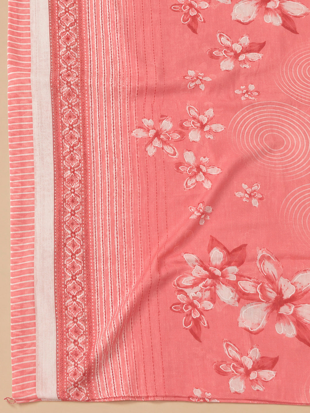 Peach Cotton Blend Printed Unstitched Dress Material