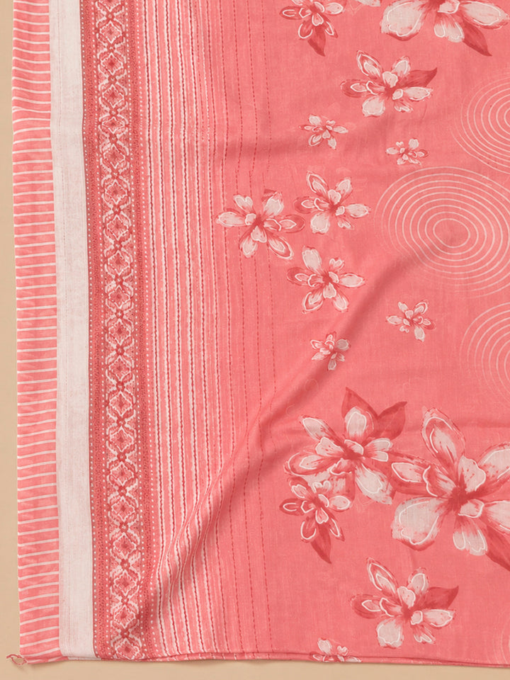 Peach Cotton Blend Printed Unstitched Dress Material