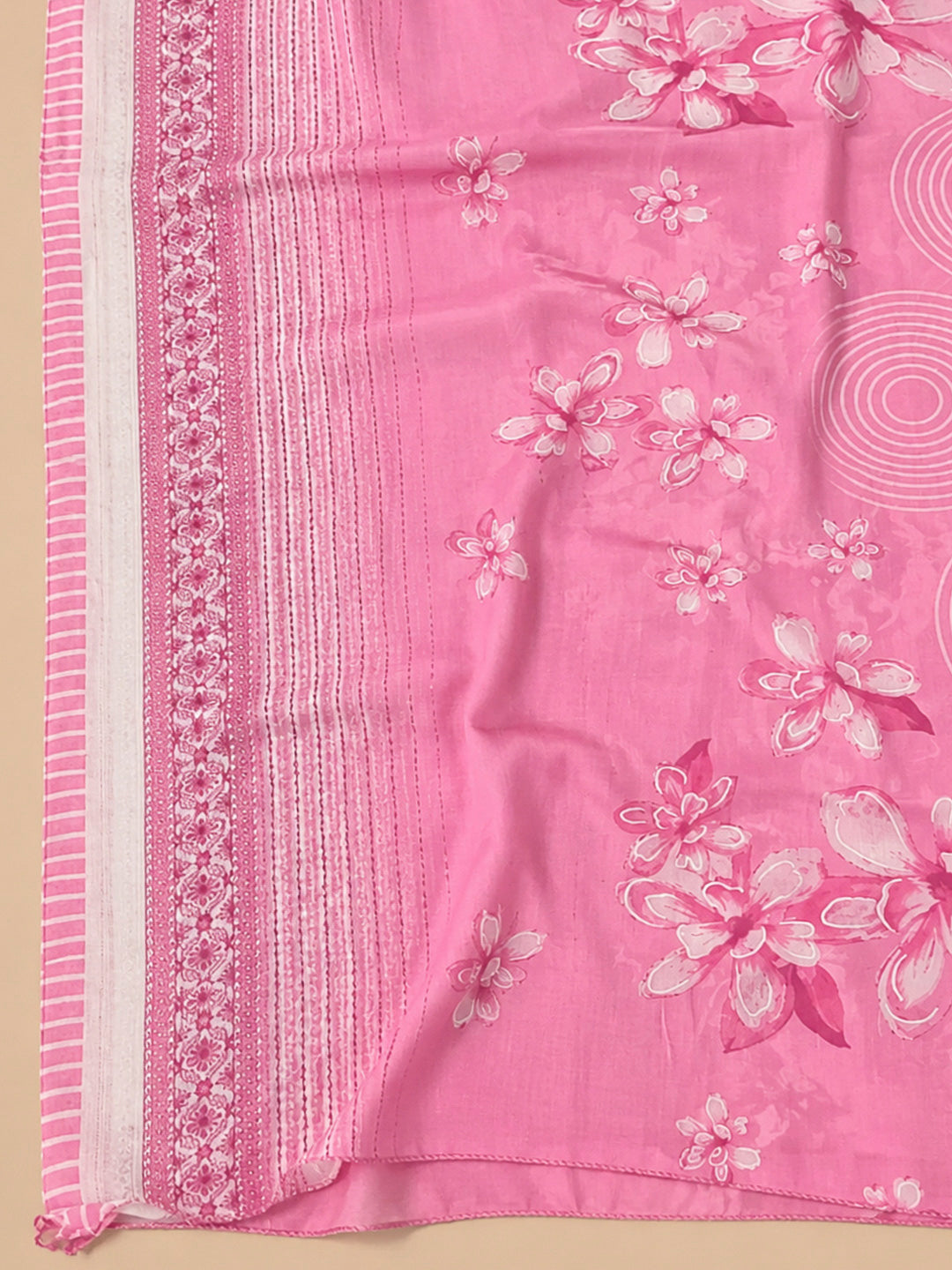 Pink Cotton Blend Printed Unstitched Dress Material