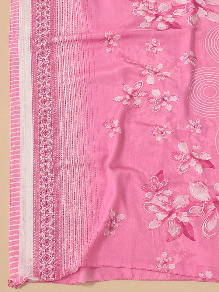 Pink Cotton Blend Printed Unstitched Dress Material