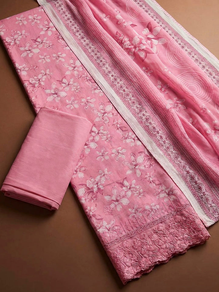 Pink Cotton Blend Printed Unstitched Dress Material