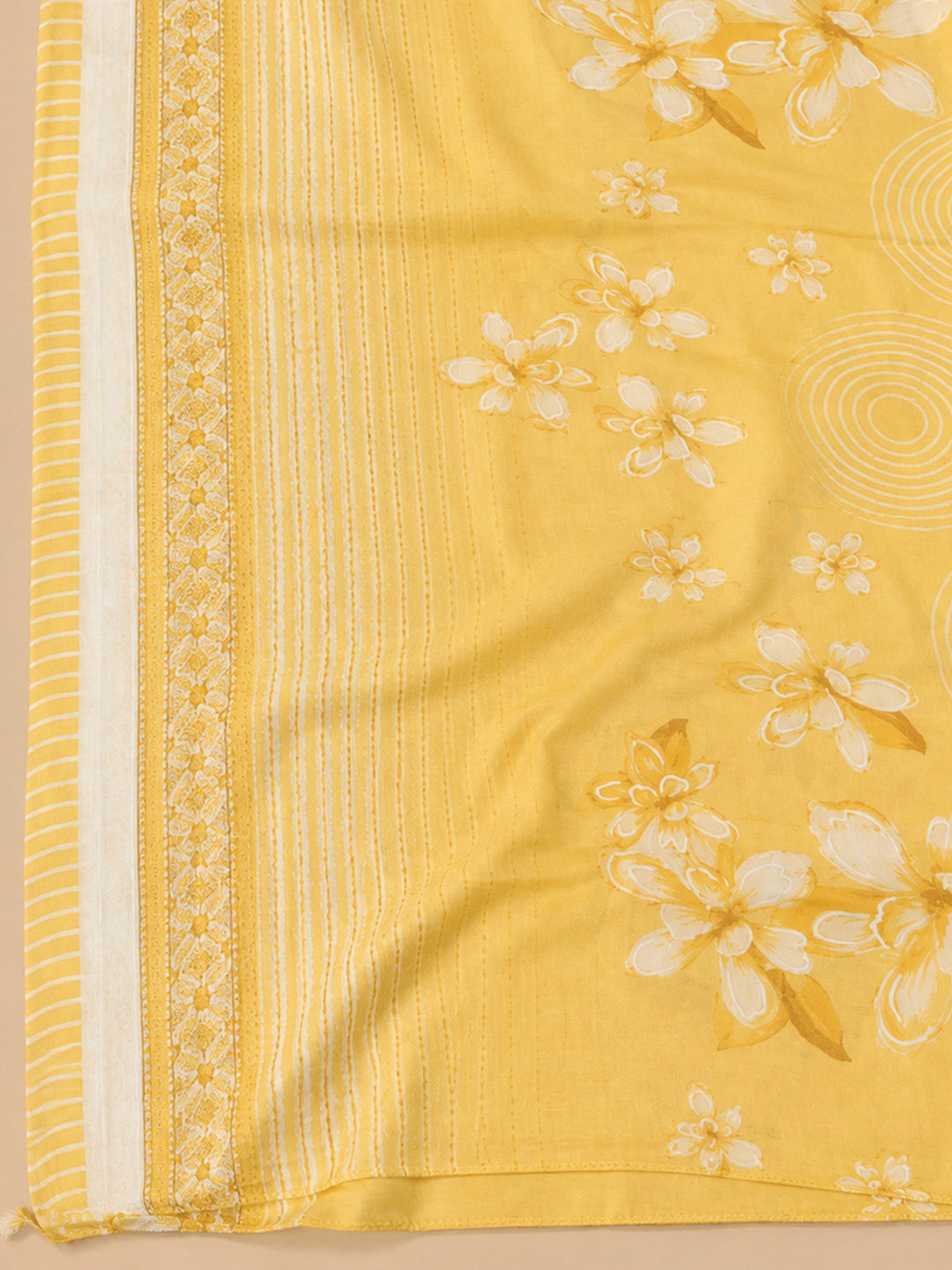Yellow Cotton Blend Printed Unstitched Dress Material