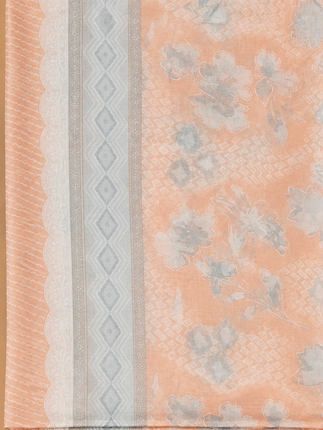 Peach Cotton Blend Printed Unstitched Dress Material