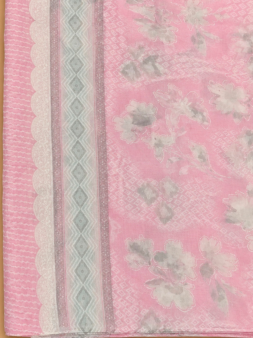 Pink Cotton Blend Printed Unstitched Dress Material