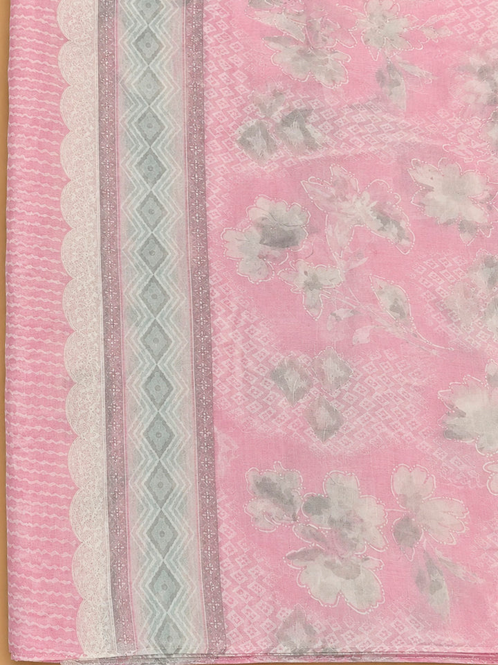 Pink Cotton Blend Printed Unstitched Dress Material