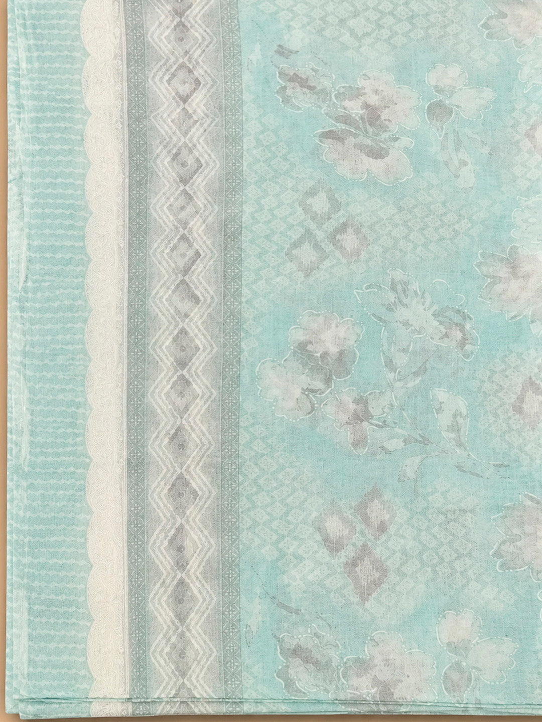 Sea Green Cotton Blend Printed Unstitched Dress Material