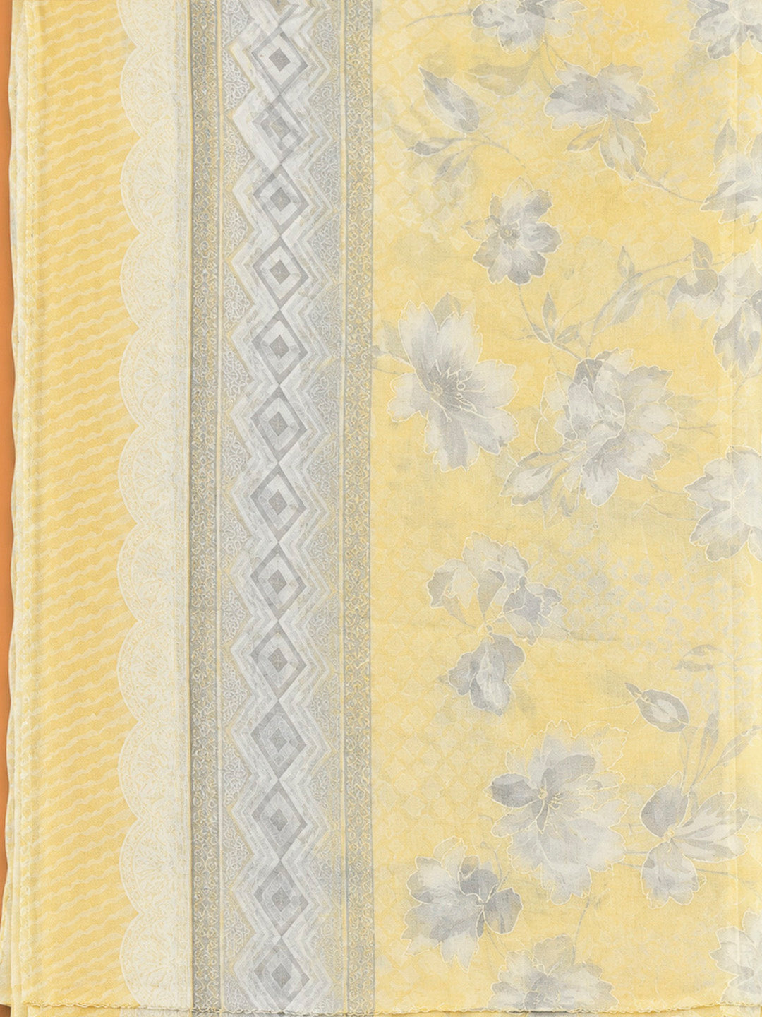 Yellow Cotton Blend Printed Unstitched Dress Material