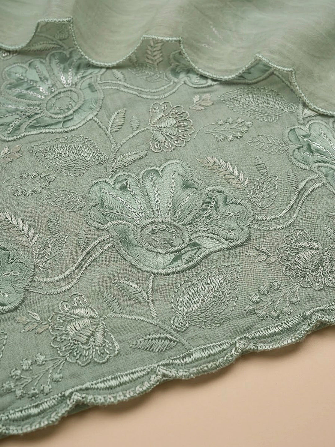 Aqua Green Cotton Blend Embroidered Unstitched Dress Material