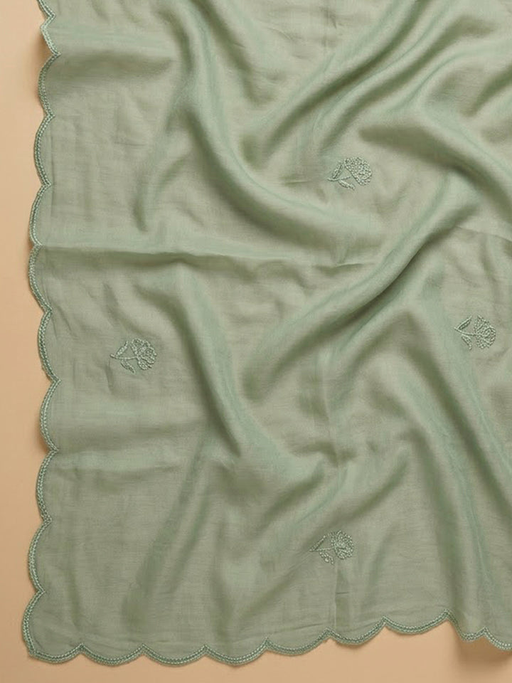 Aqua Green Cotton Blend Embroidered Unstitched Dress Material