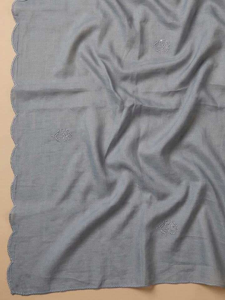 Grey Cotton Blend Embroidered Unstitched Dress Material