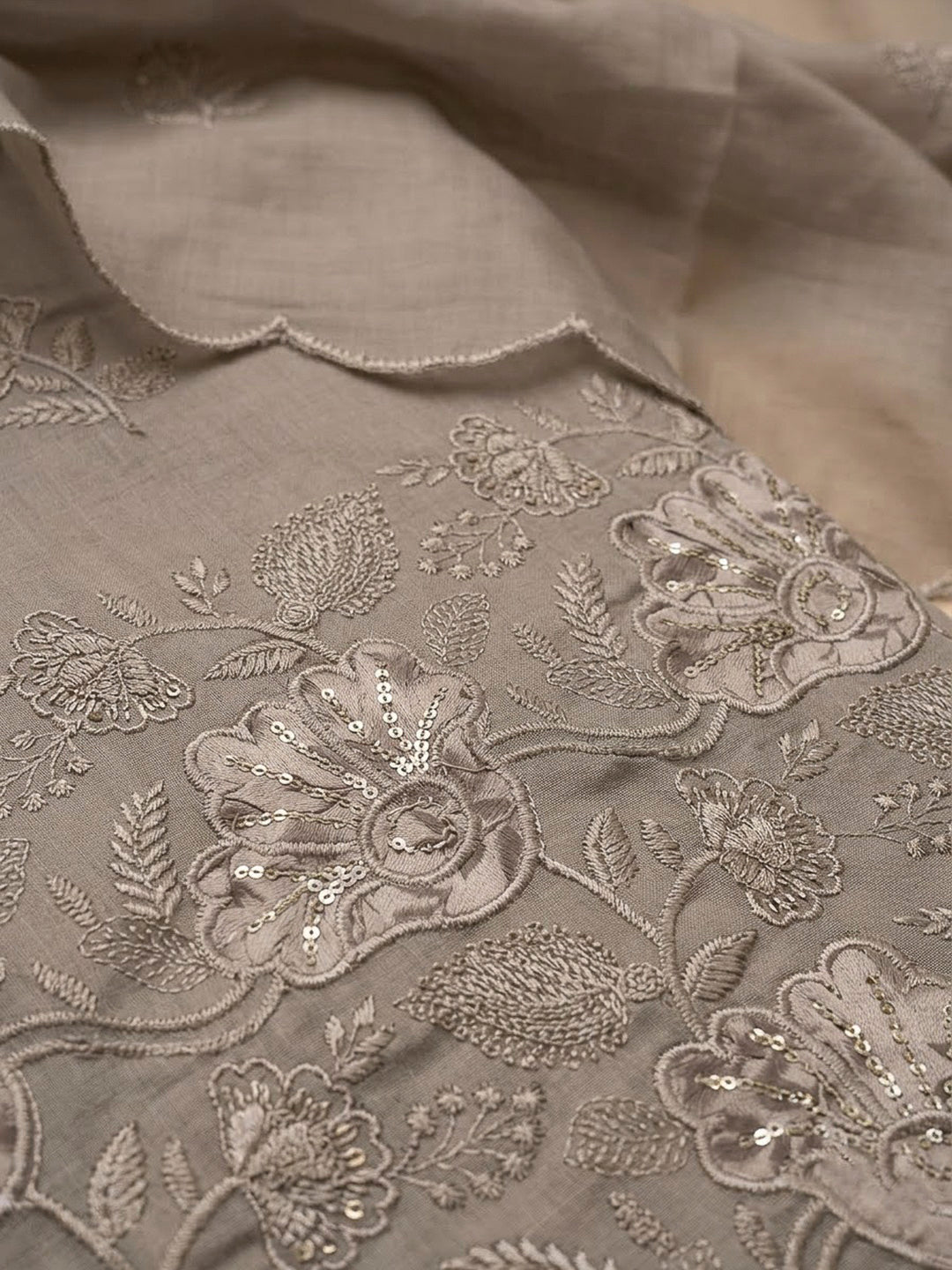 Mouse Cotton Blend Embroidered Unstitched Dress Material