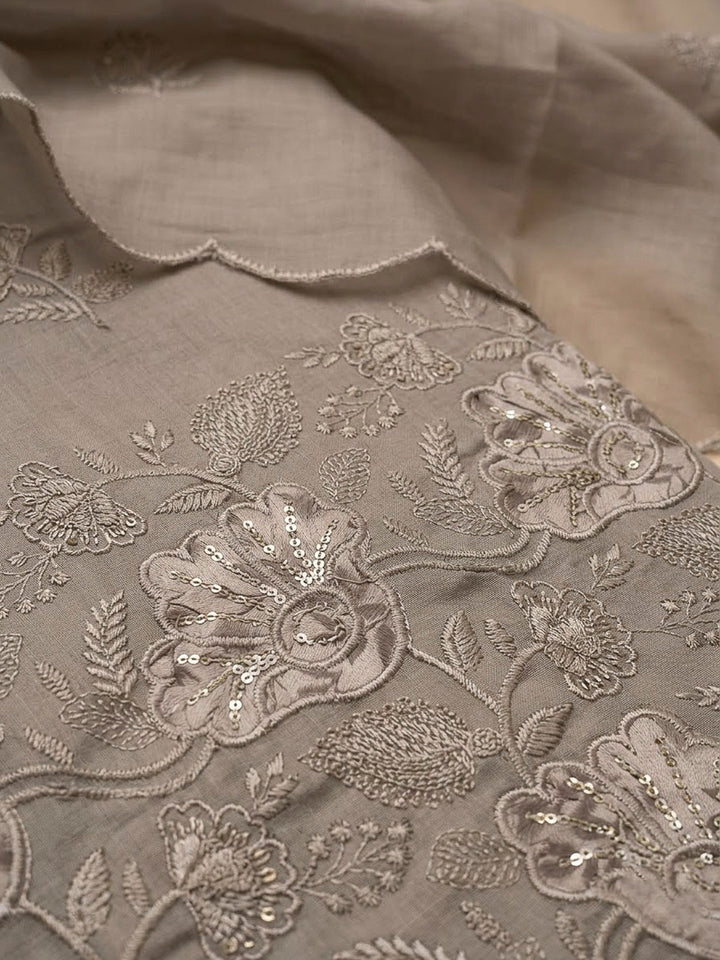 Mouse Cotton Blend Embroidered Unstitched Dress Material