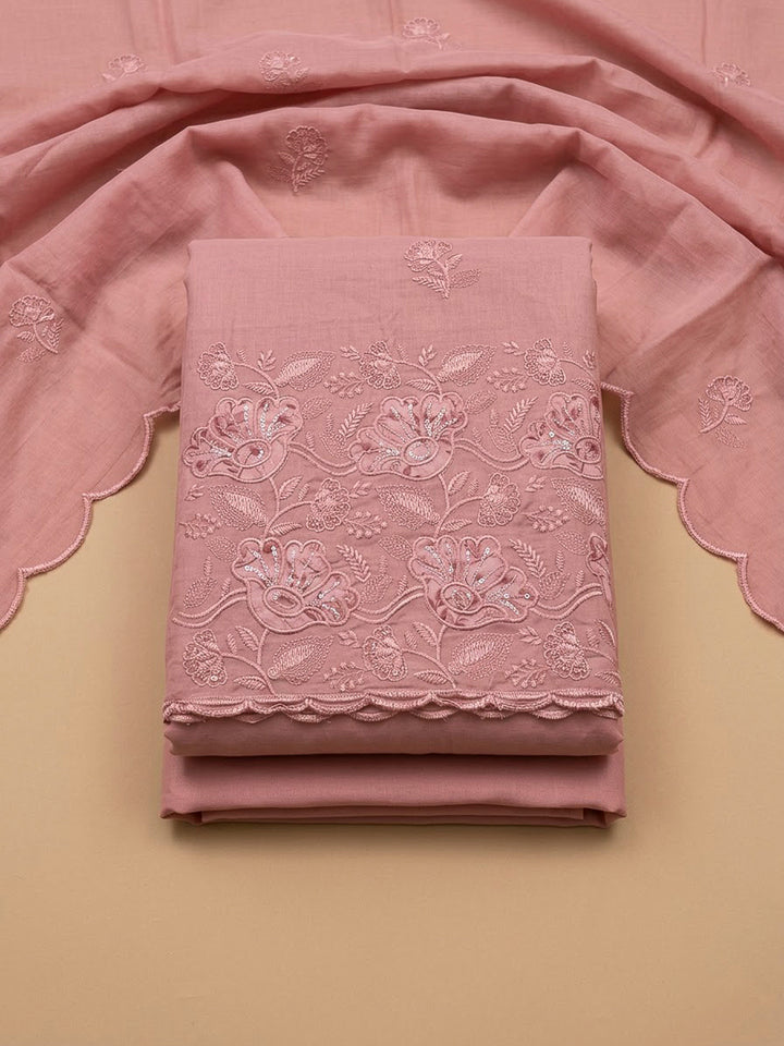 Pink Cotton Blend Embroidered Unstitched Dress Material