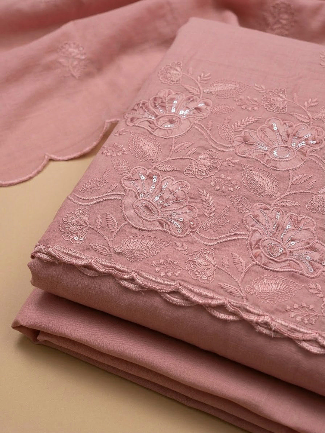 Pink Cotton Blend Embroidered Unstitched Dress Material