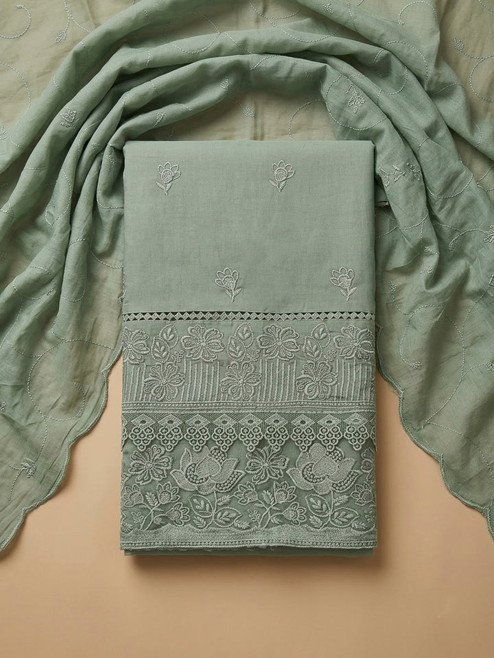 Aqua Cotton Blend Embroidered Unstitched Dress Material