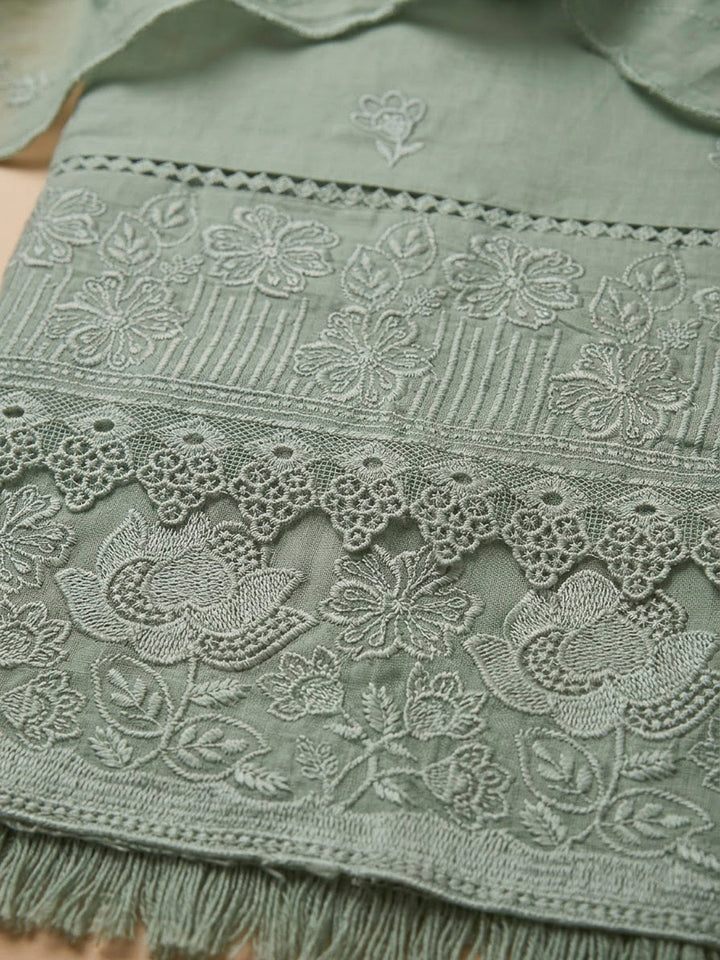 Aqua Cotton Blend Embroidered Unstitched Dress Material