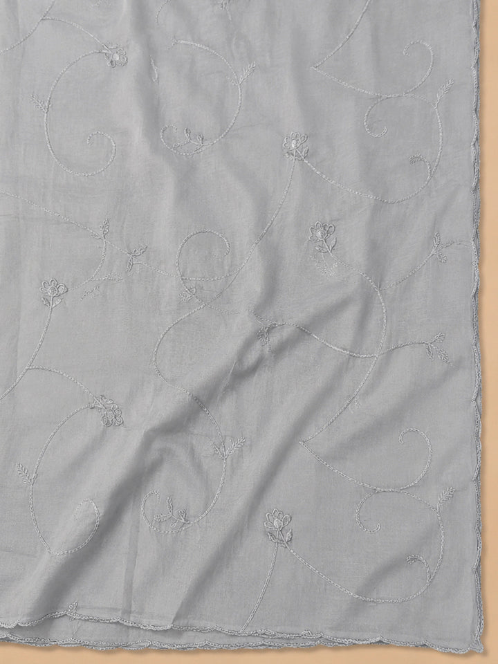 Grey Cotton Blend Embroidered Unstitched Dress Material