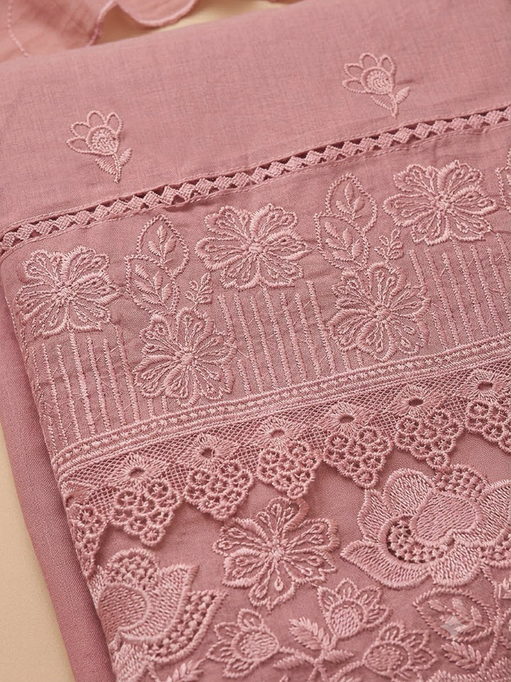 Peach Cotton Blend Embroidered Unstitched Dress Material