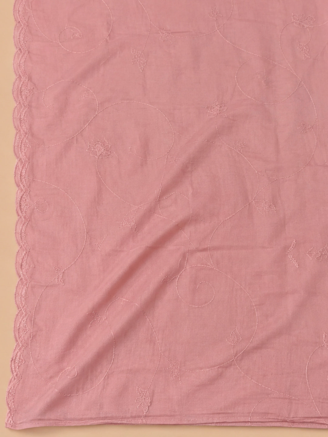 Peach Cotton Blend Embroidered Unstitched Dress Material