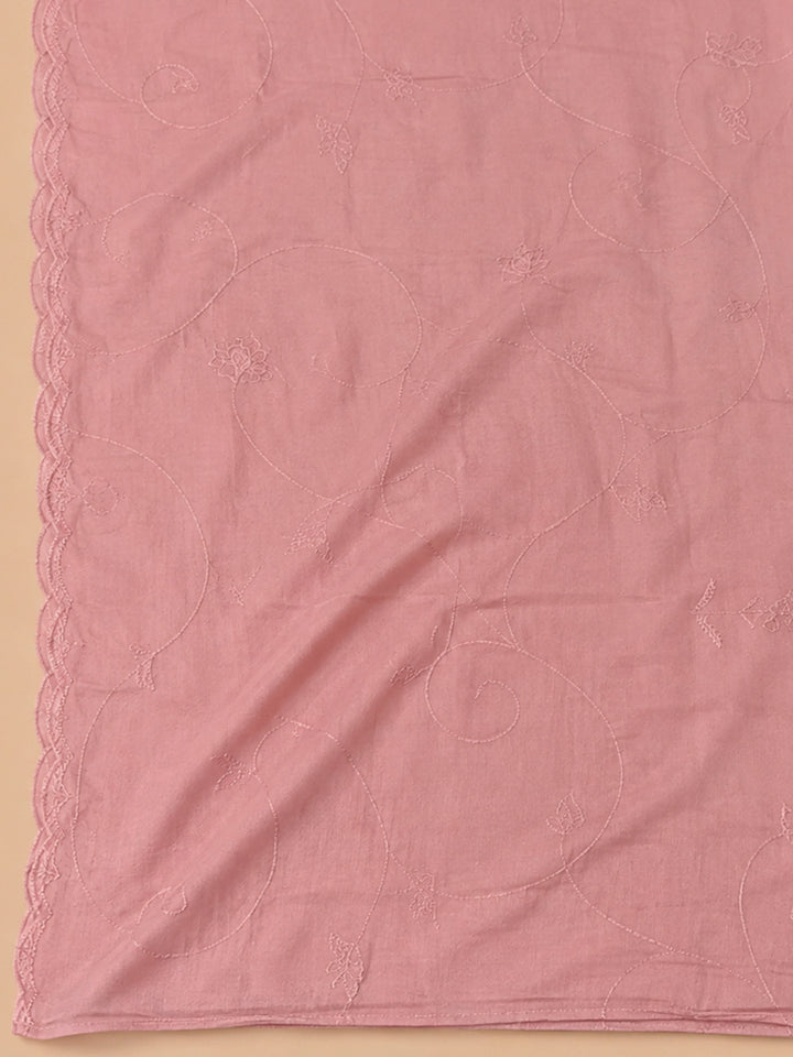 Peach Cotton Blend Embroidered Unstitched Dress Material