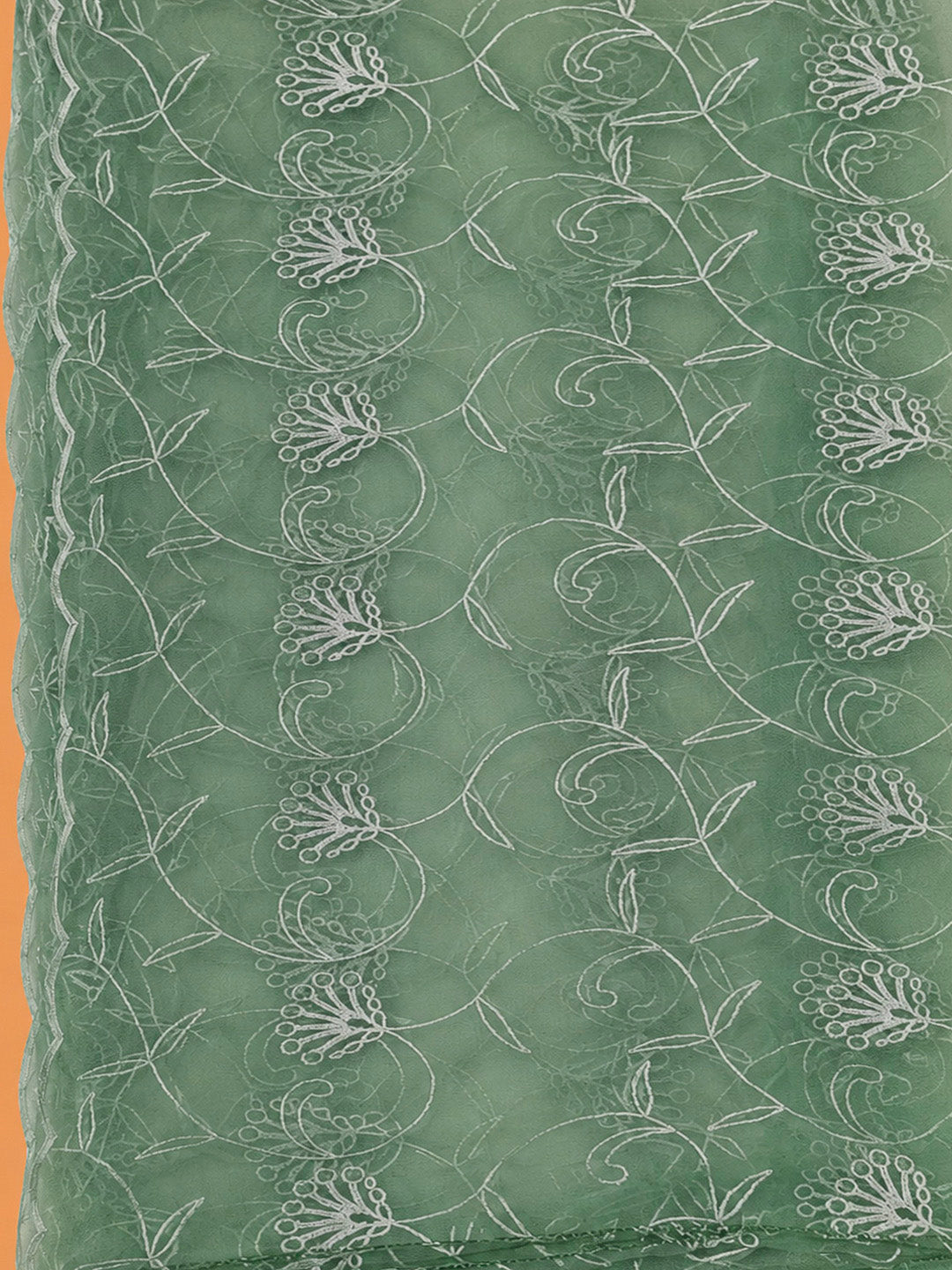 Aqua Green Chanderi Embroidered Unstitched Dress Material