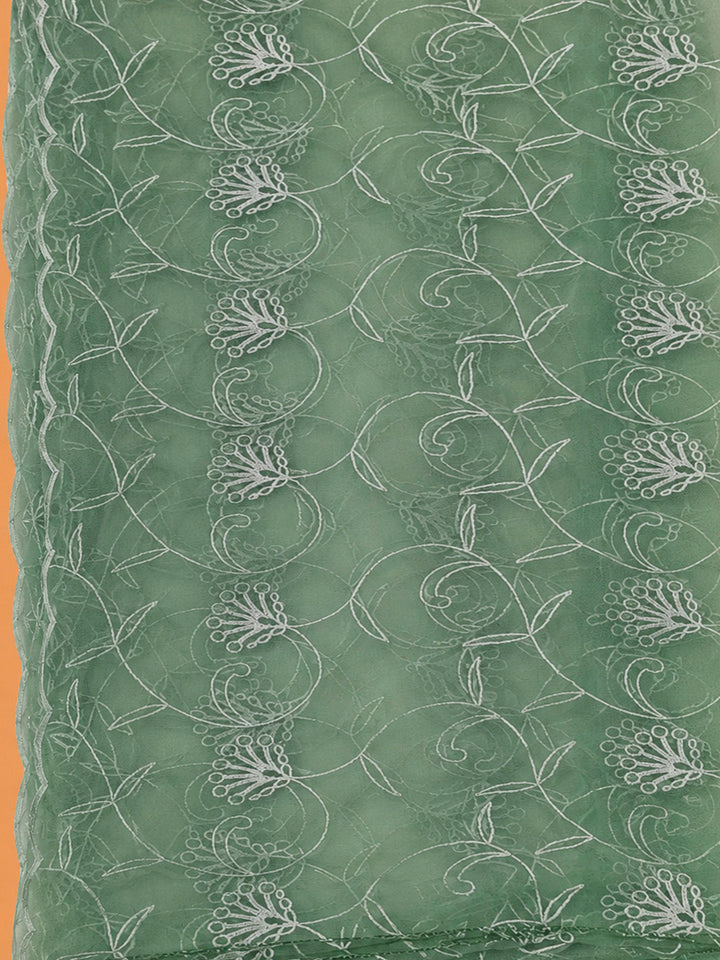 Aqua Green Chanderi Embroidered Unstitched Dress Material
