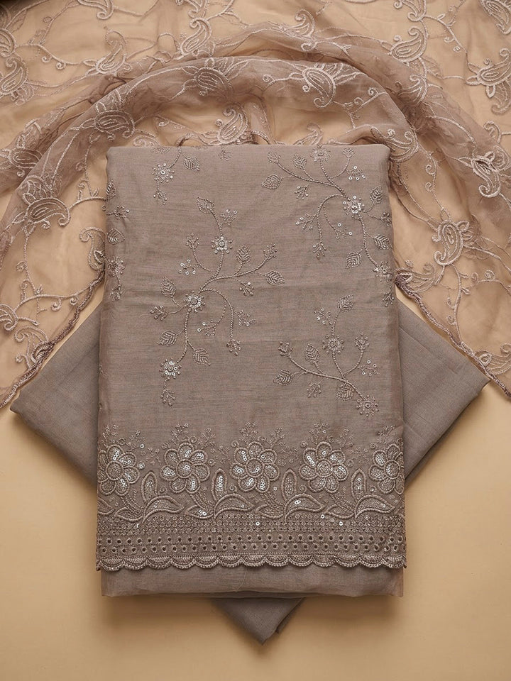 Mouse Chanderi Embroidered Unstitched Dress Material