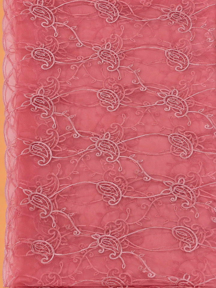 Pink Chanderi Embroidered Unstitched Dress Material