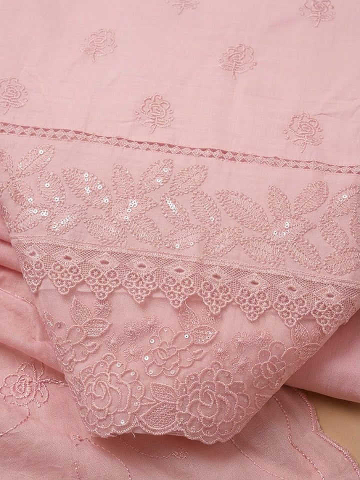 Peach Cotton Blend Embroidered Unstitched Dress Material