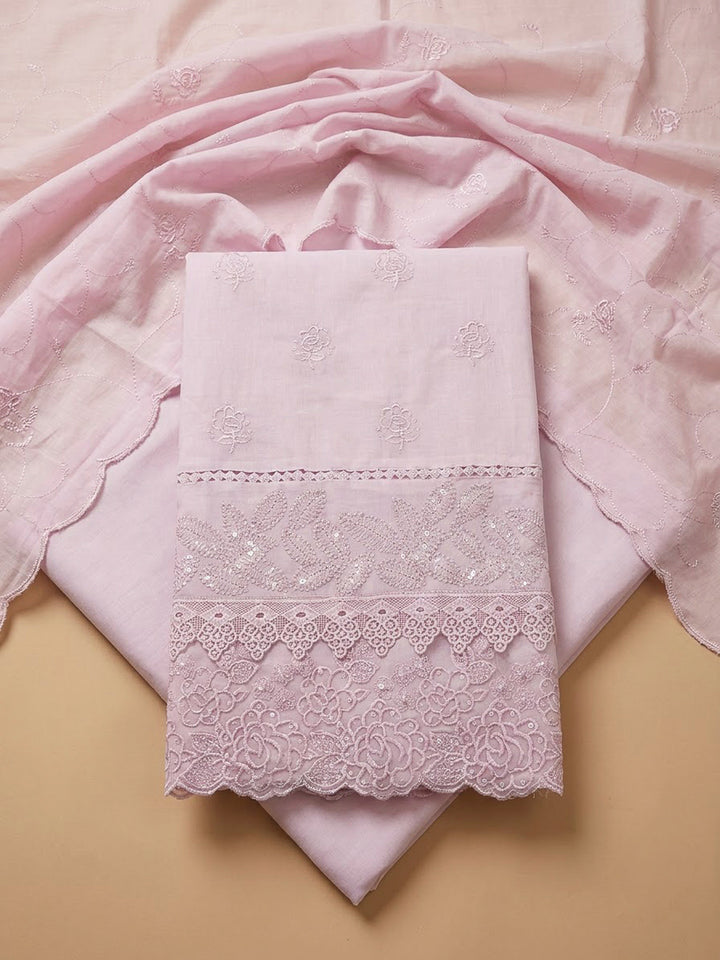 Pink Cotton Blend Embroidered Unstitched Dress Material