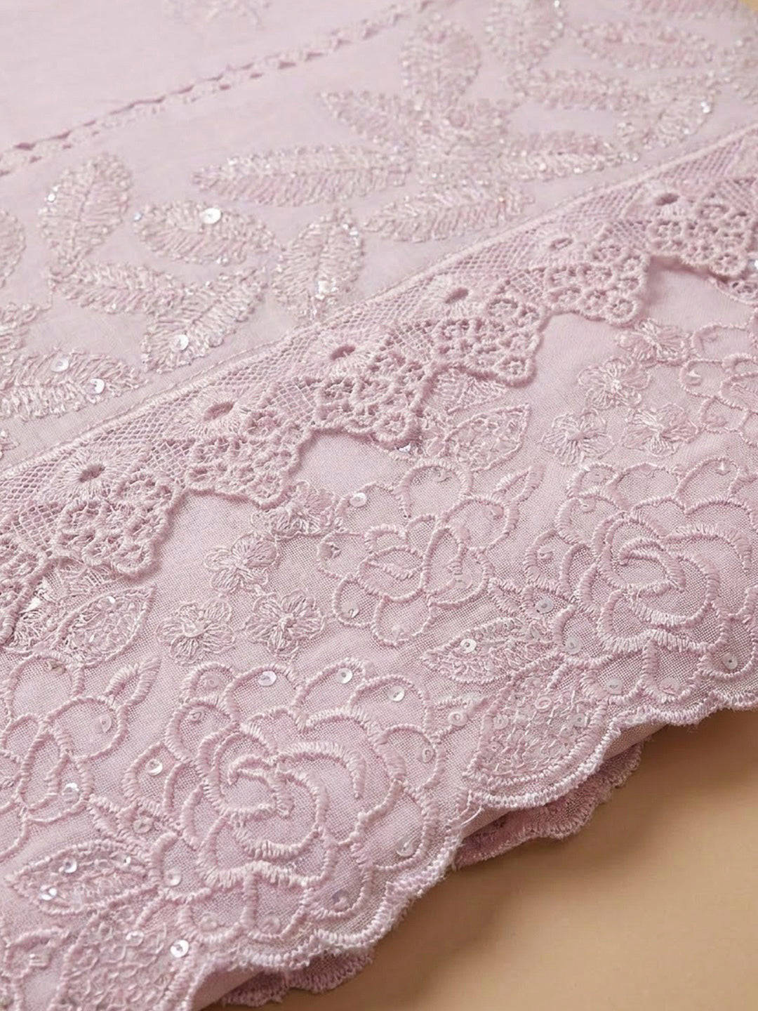 Pink Cotton Blend Embroidered Unstitched Dress Material