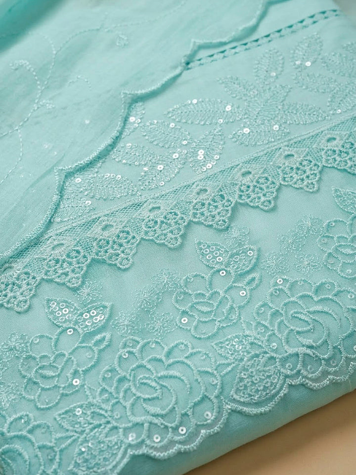 Sky Blue Cotton Blend Embroidered Unstitched Dress Material