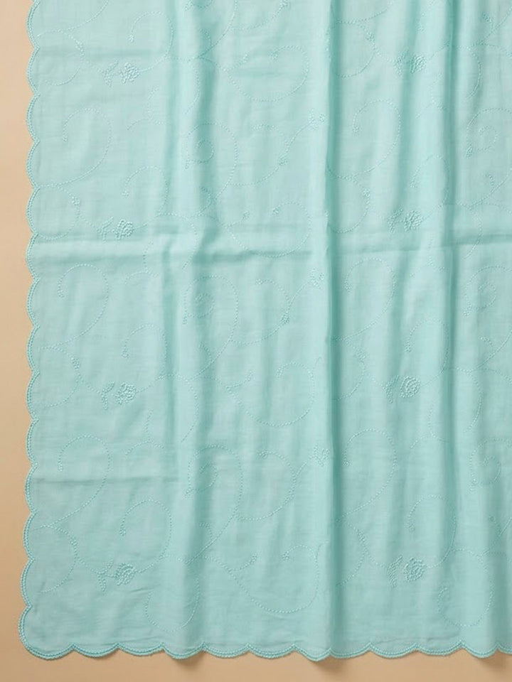 Sky Blue Cotton Blend Embroidered Unstitched Dress Material