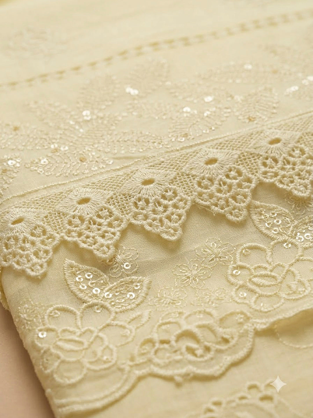 Yellow Cotton Blend Embroidered Unstitched Dress Material