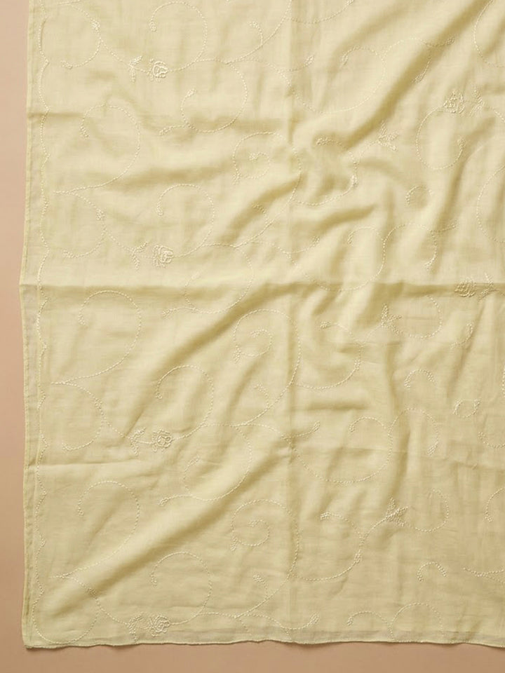 Yellow Cotton Blend Embroidered Unstitched Dress Material