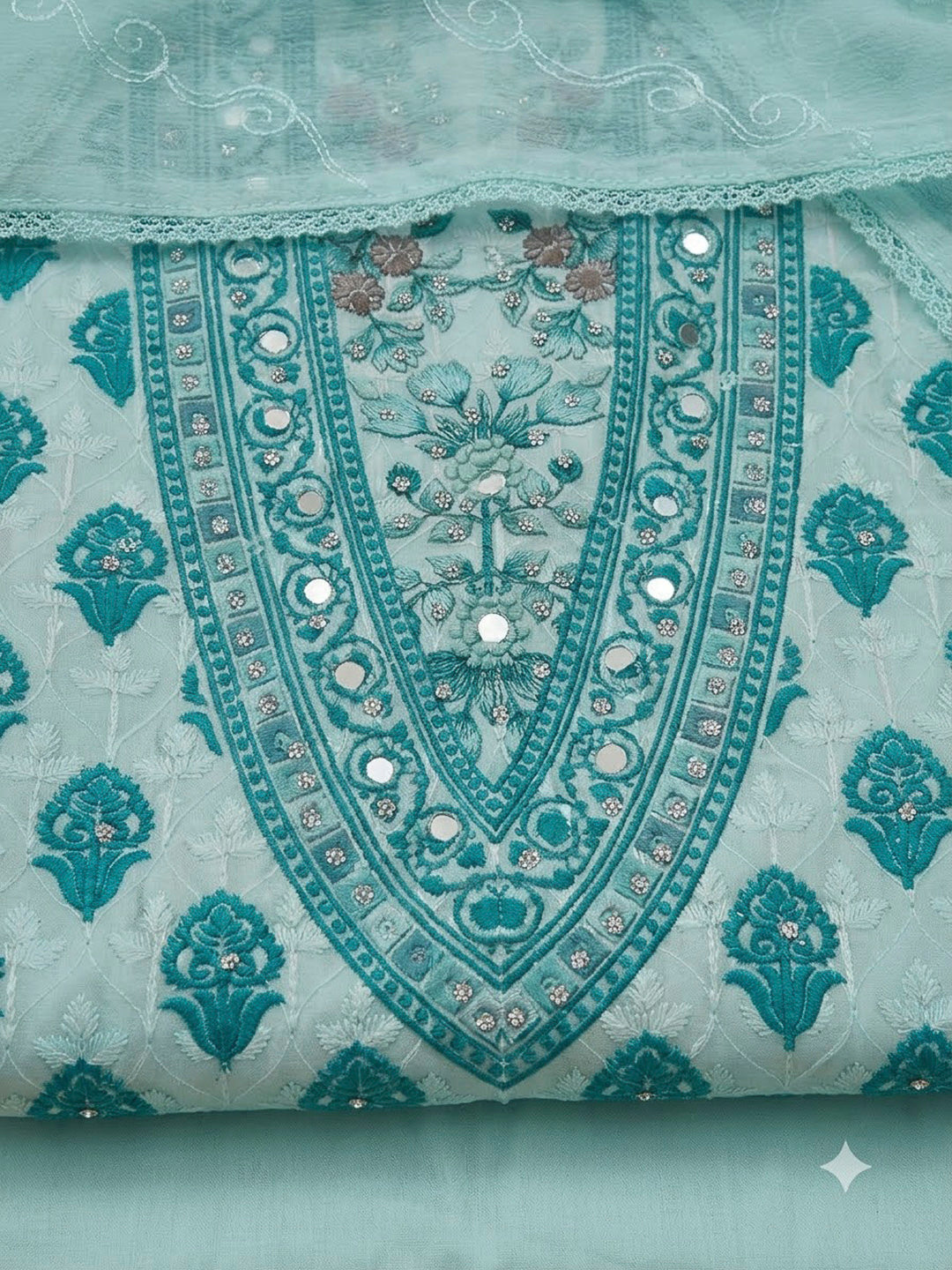 Blue Cotton Blend Printed Unstitched Dress Material