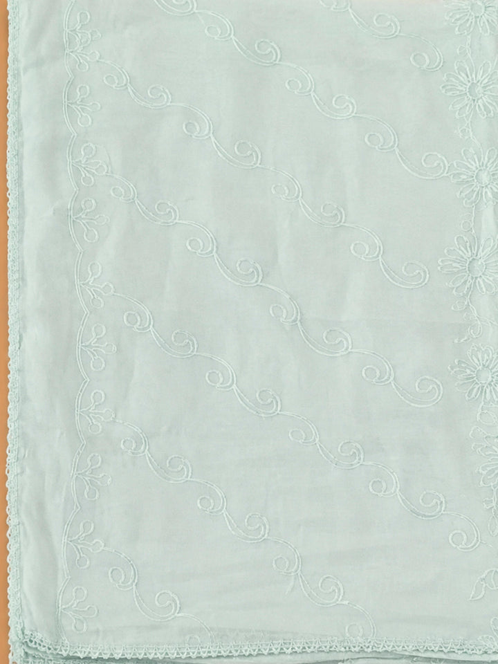 Blue Cotton Blend Printed Unstitched Dress Material