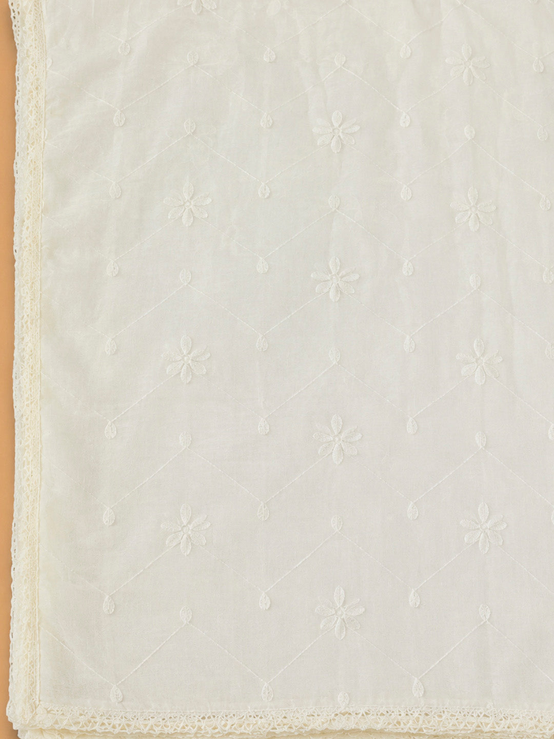 Off White Cotton Blend Printed Unstitched Dress Material