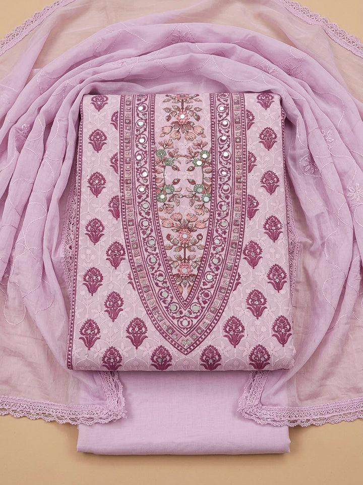 Onion Pink Cotton Blend Printed Unstitched Dress Material