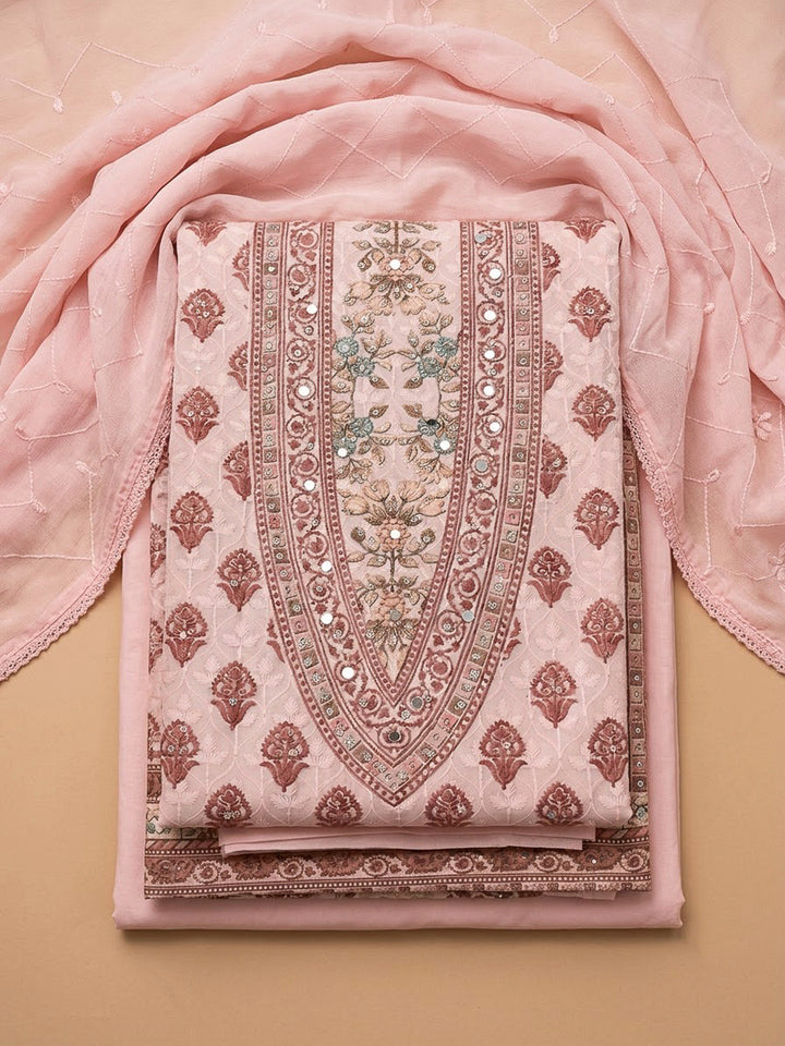 Peach Cotton Blend Printed Unstitched Dress Material